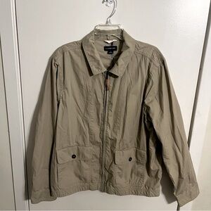 Lands’ End Men's Khaki Tan Full Zip Jacket Size L 100% Cotton Flap Pockets Vents